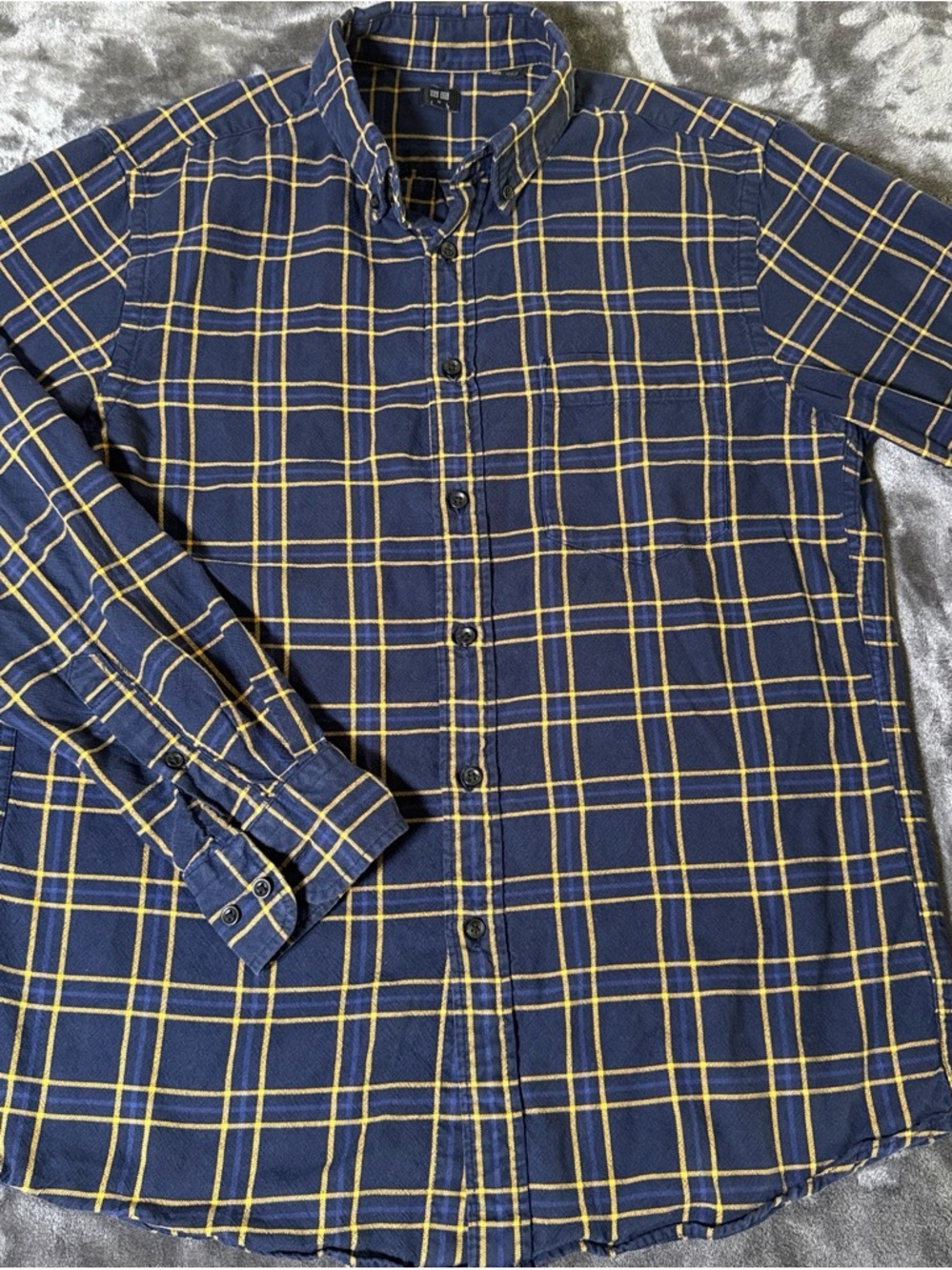 Men's Navy & Yellow Plaid Button-Down Shirt